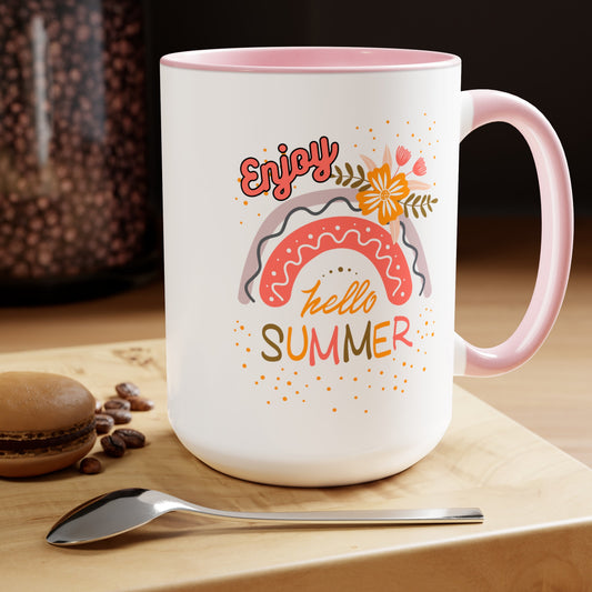 Hello Summer Two-Tone Coffee Mugs, 15oz