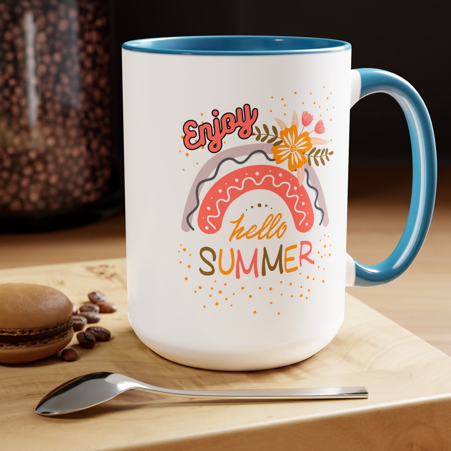 Hello Summer Two-Tone Coffee Mugs, 15oz